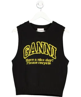 Ganni Black Knitted ‘Have a Nice Day’ Vest UK M