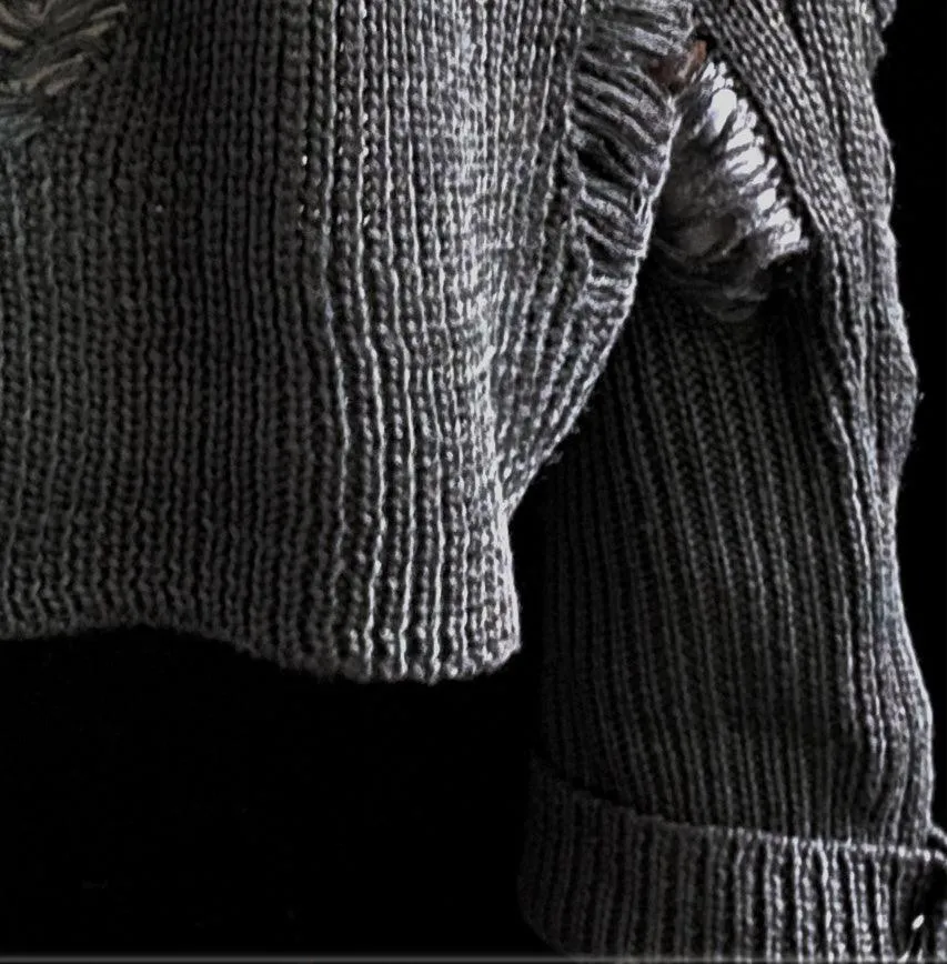 Grunge Gothic Sweater, Fashionable Torn Long Sleeve Pullover For Women