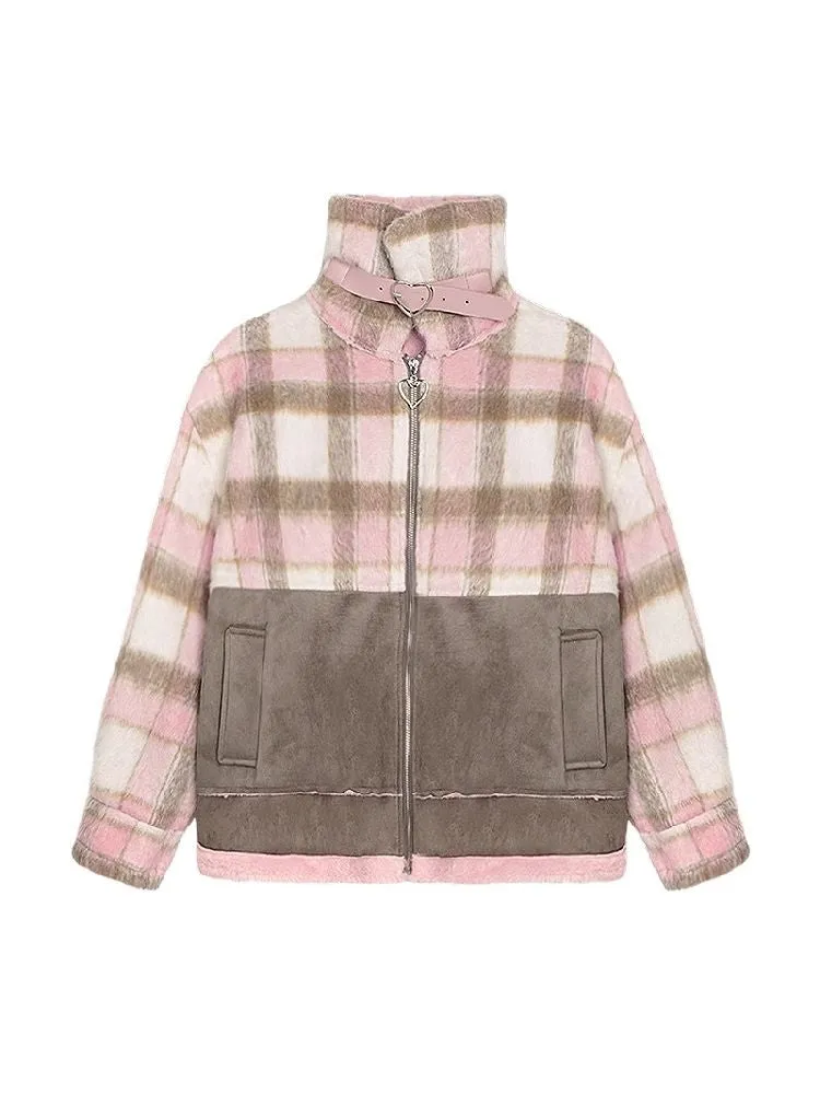 High Collar Fur Loose Tweed Jacket Coat【s0000005032】