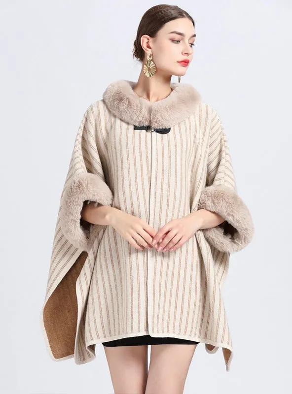 Imitation Rex Rabbit Fur Collar Shawl Cloak