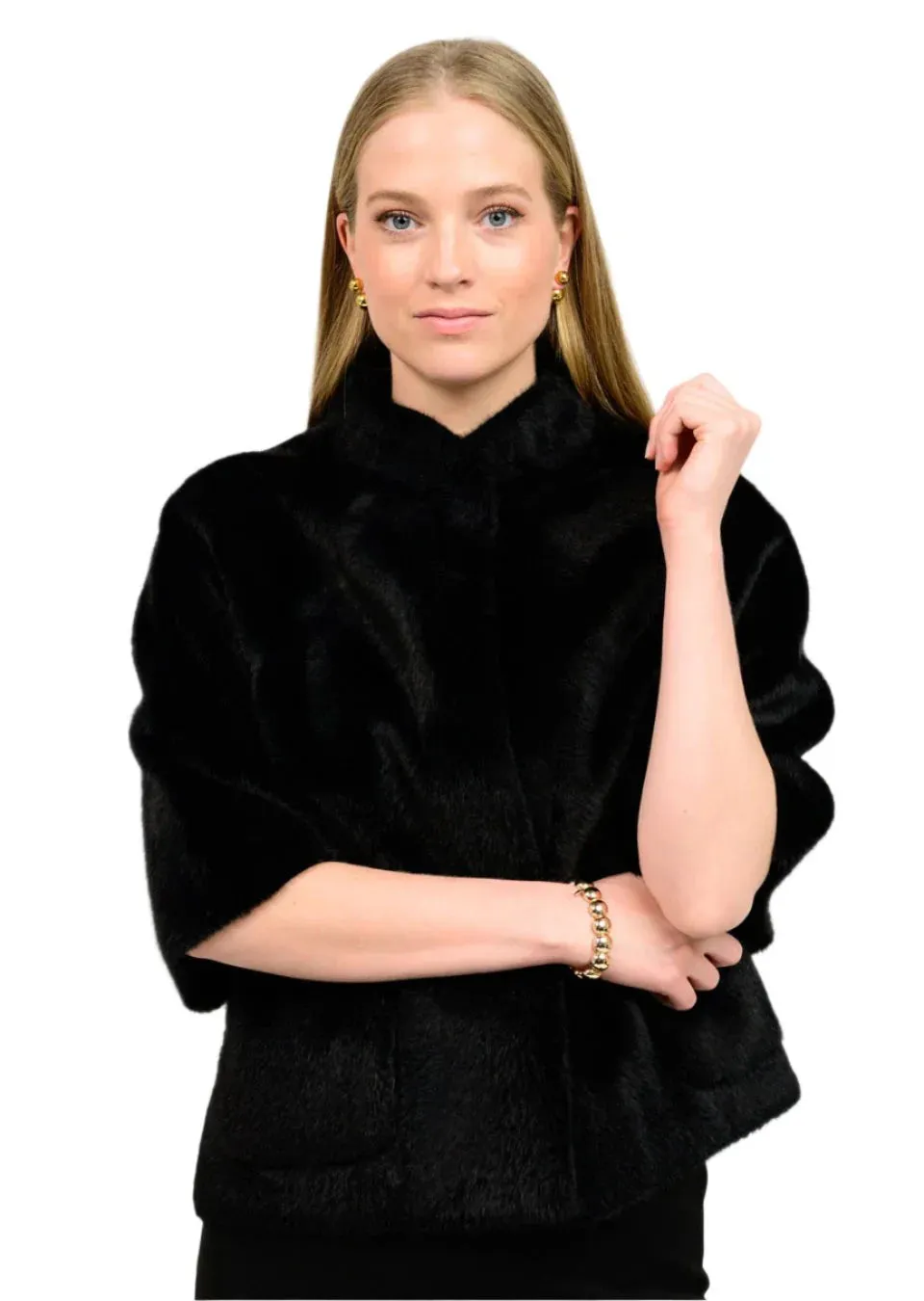 Ivy Jane Faux Fur Caplet with Coordinating Faux Fur Scarf-Black