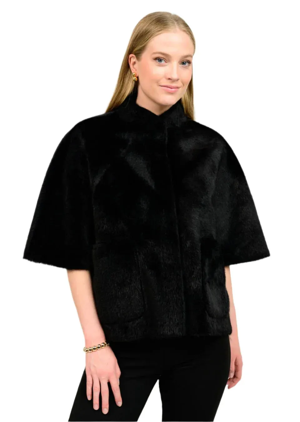 Ivy Jane Faux Fur Caplet with Coordinating Faux Fur Scarf-Black