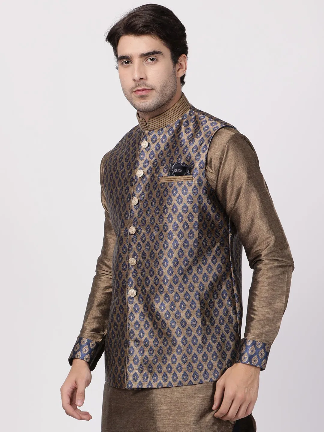 Jashvi Men's Navy Blue Nehru Jacket