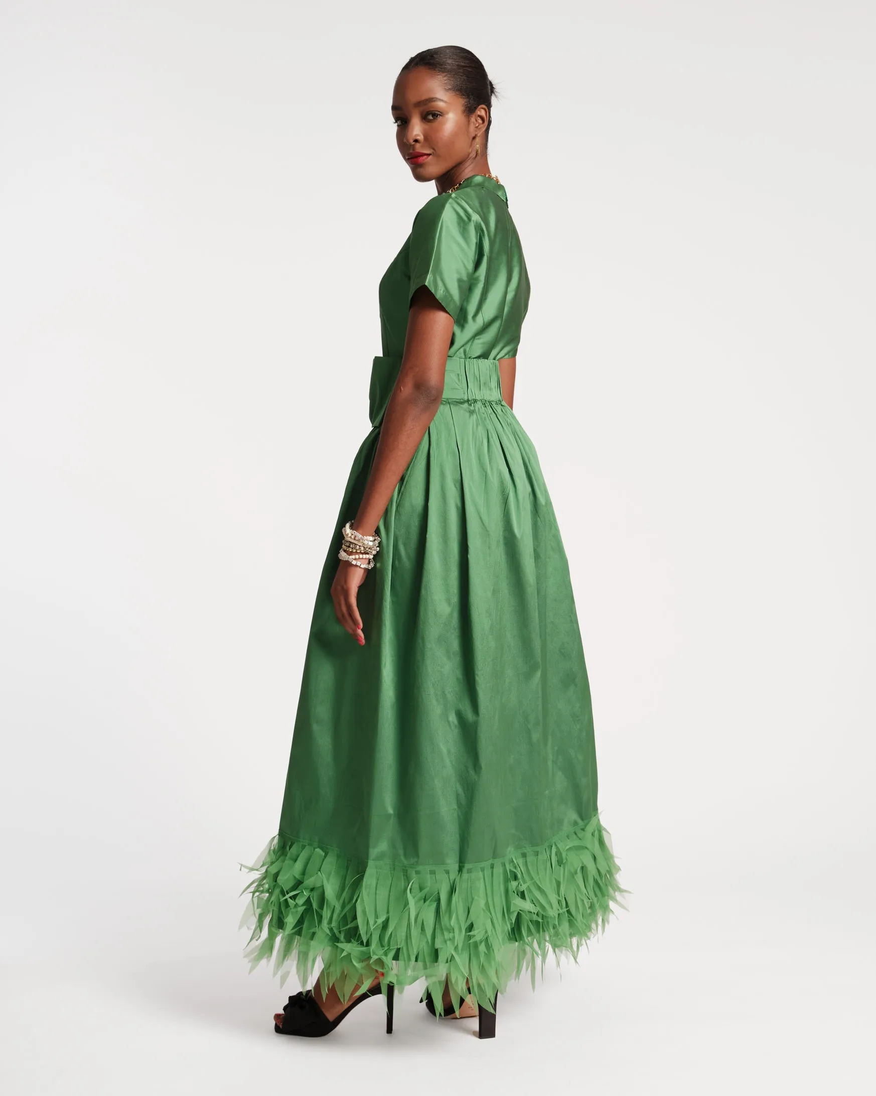 Jody Jumpsuit Feather Fringe Emerald Black