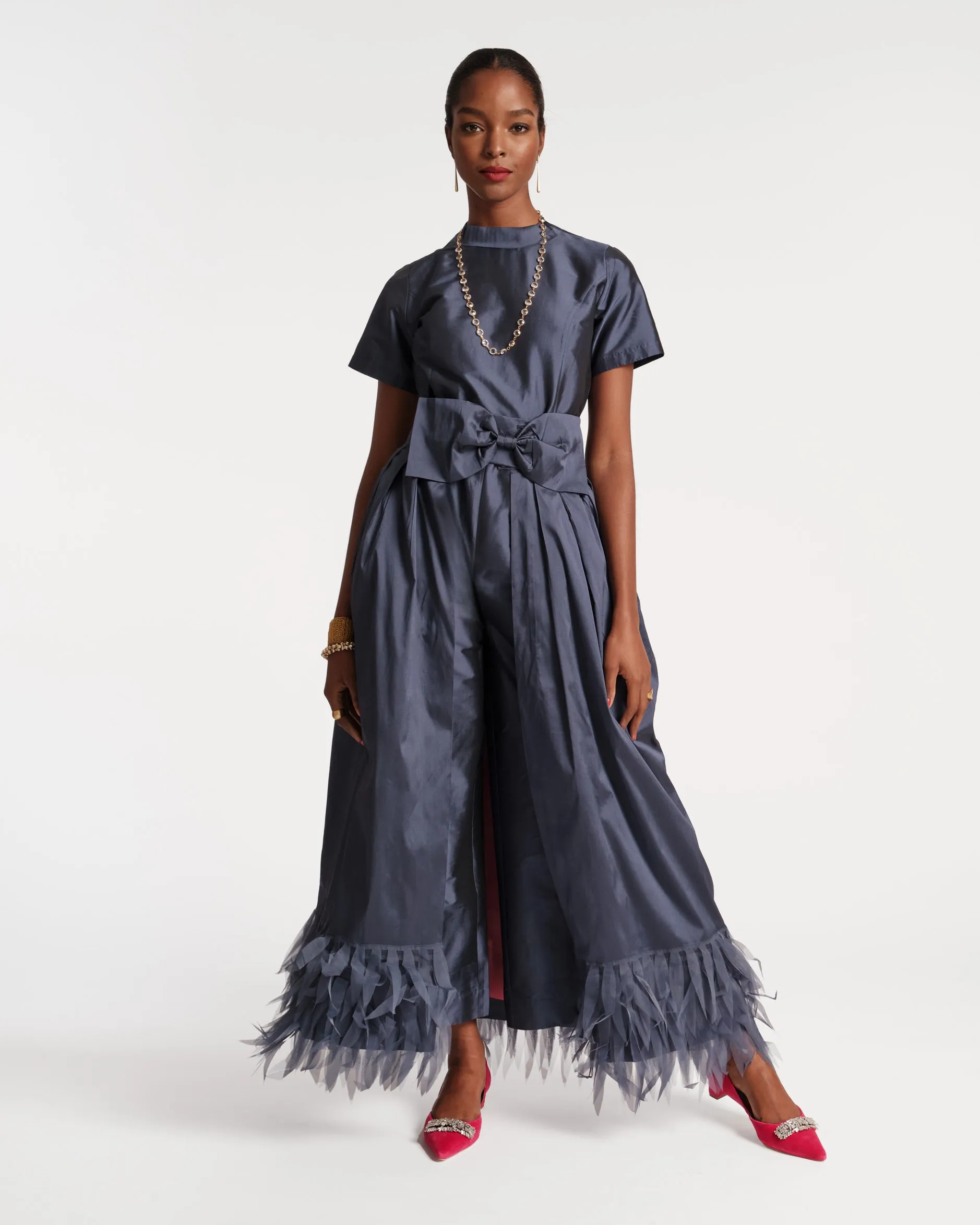 Jody Jumpsuit Feather Fringe Navy Pink