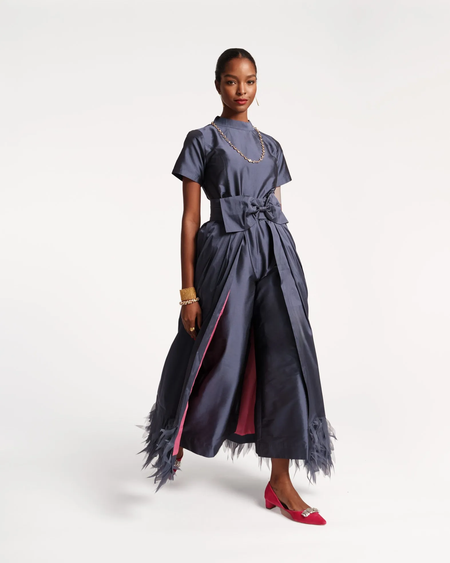 Jody Jumpsuit Feather Fringe Navy Pink