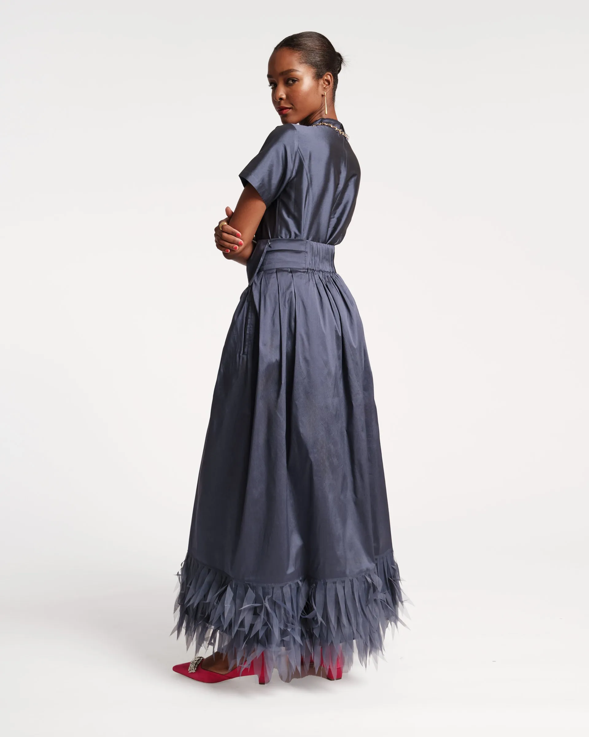 Jody Jumpsuit Feather Fringe Navy Pink
