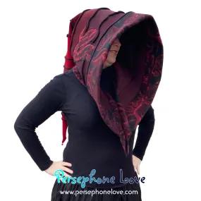 Katwise inspired red triple-felted 100% cashmere recycled sweater elf hat/hood-1664