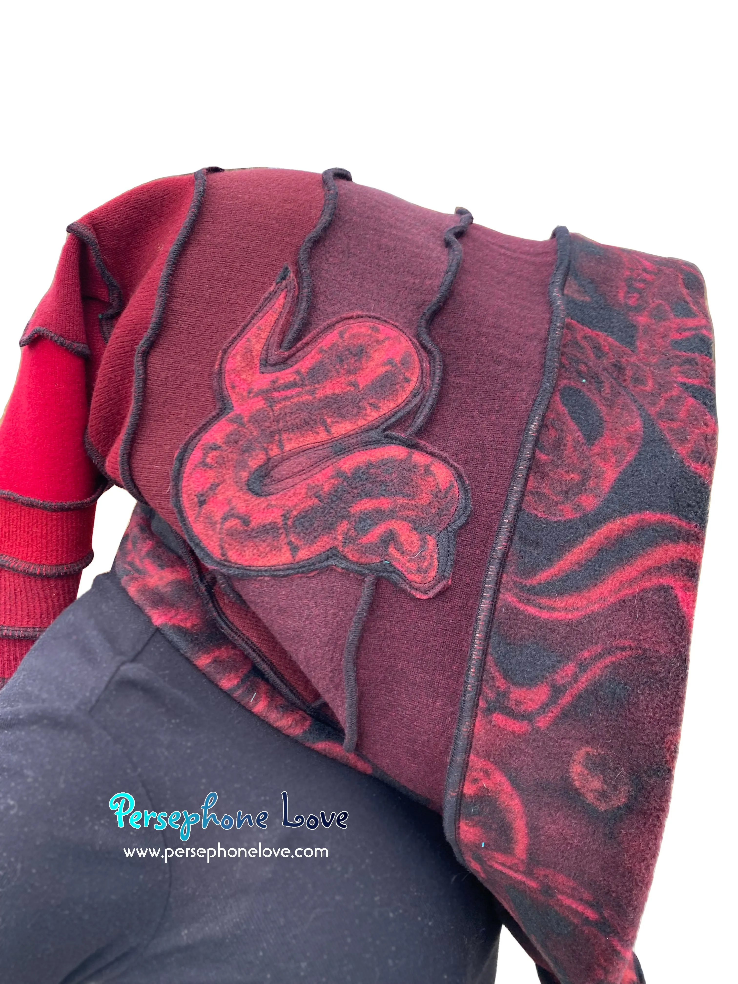Katwise inspired red triple-felted 100% cashmere recycled sweater elf hat/hood-1664