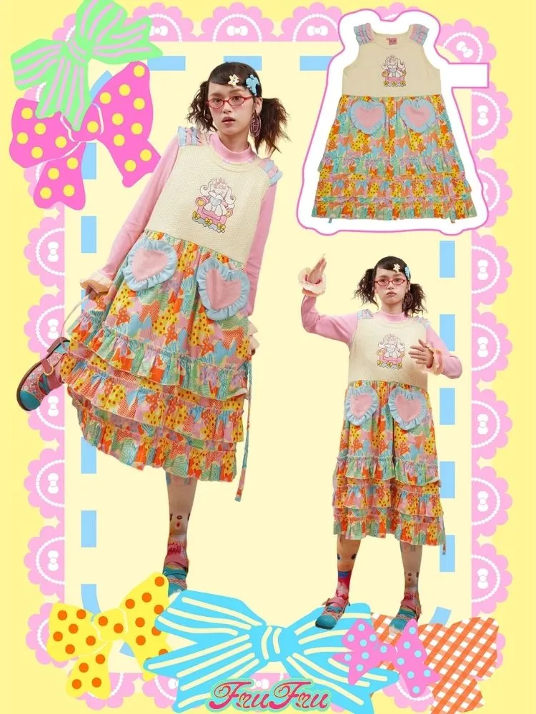 Knit Patchwork Embroidery Printed Vest Dress【s0000004920】