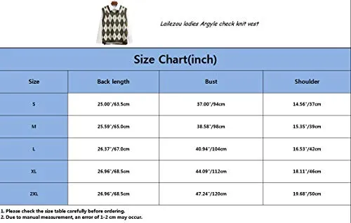 Lailezou Women's V Neck Knit Sweater Vest Argyle Plaid Preppy Style Sleeveless Crop Knitwear Tank Pink