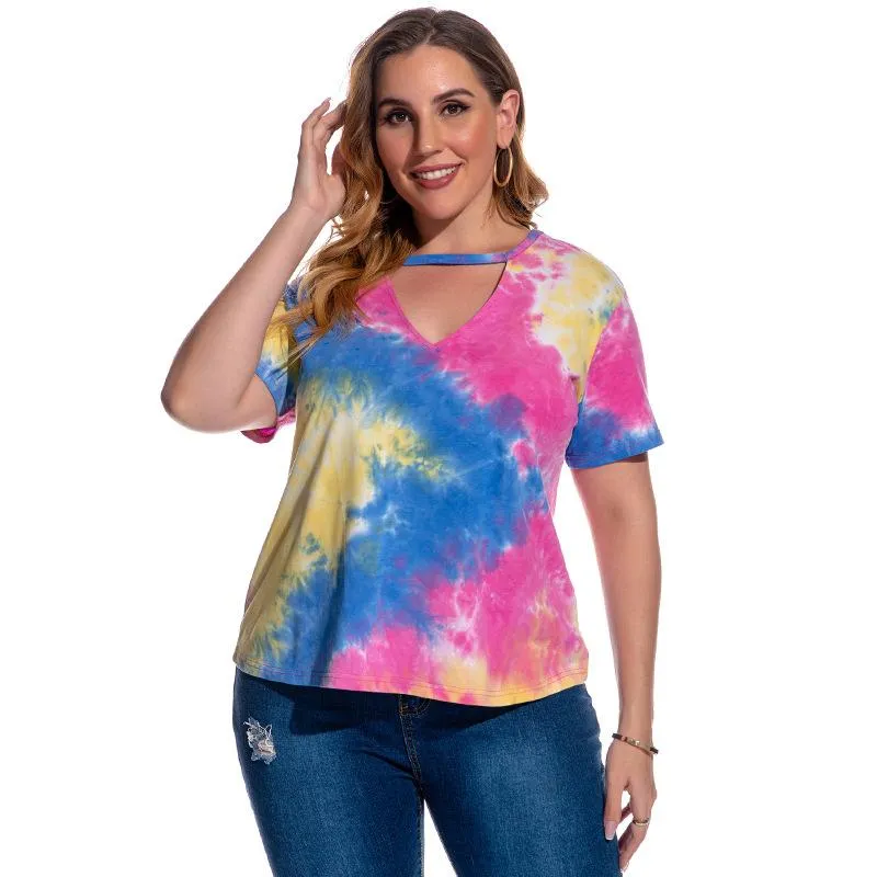 Large Size Women's T-Shirt Short Sleeve Tie Dyed Blouse