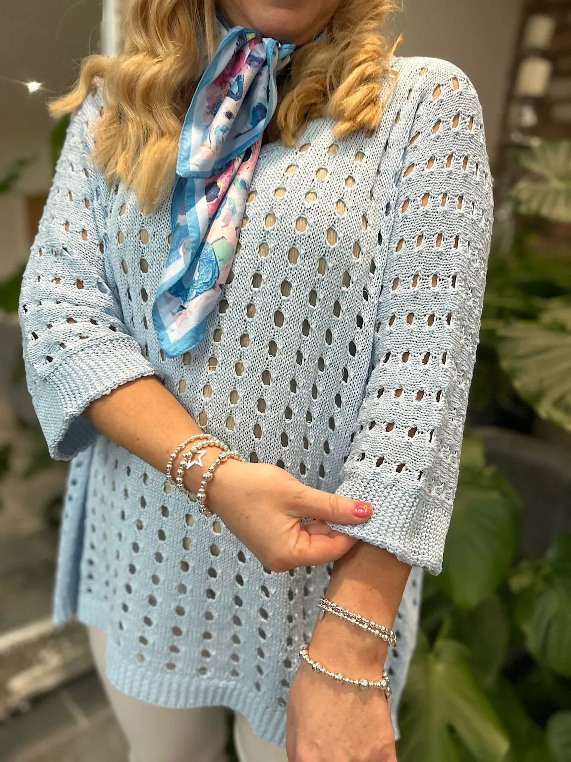 Light Blue Multi Hole Knit Top Janet