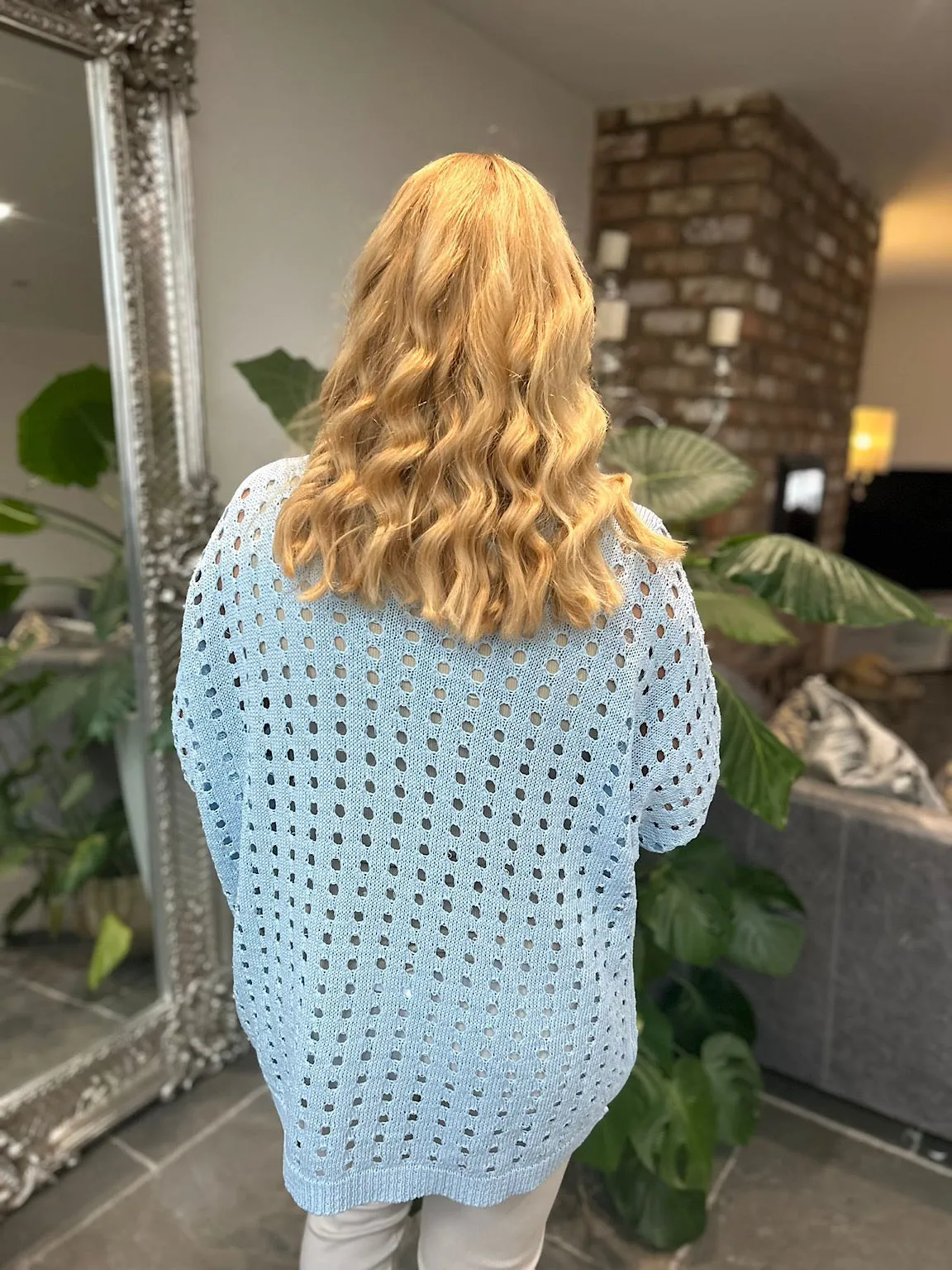 Light Blue Multi Hole Knit Top Janet
