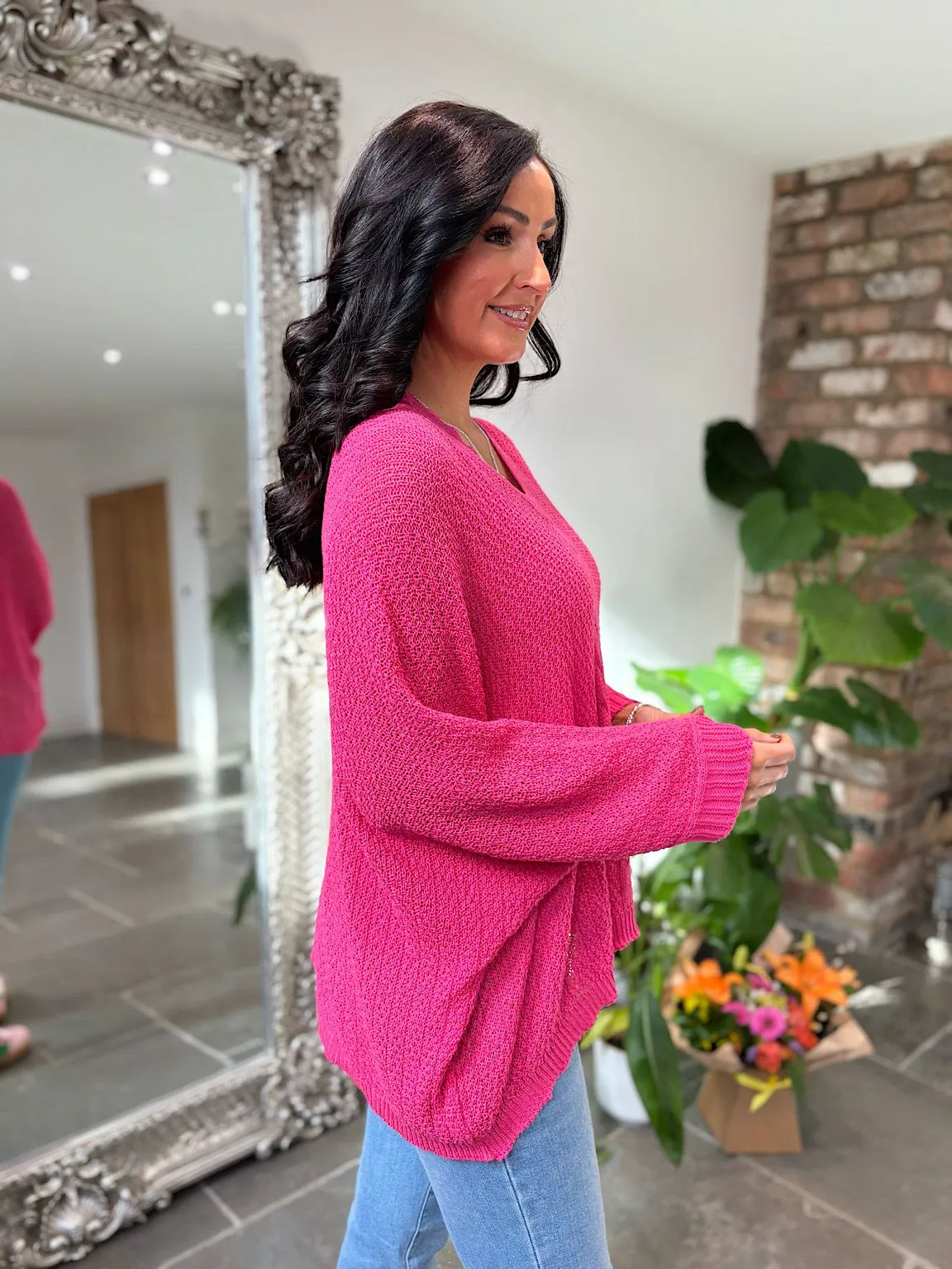 Lipstick V Neck Cable Detail Knit Yasmin
