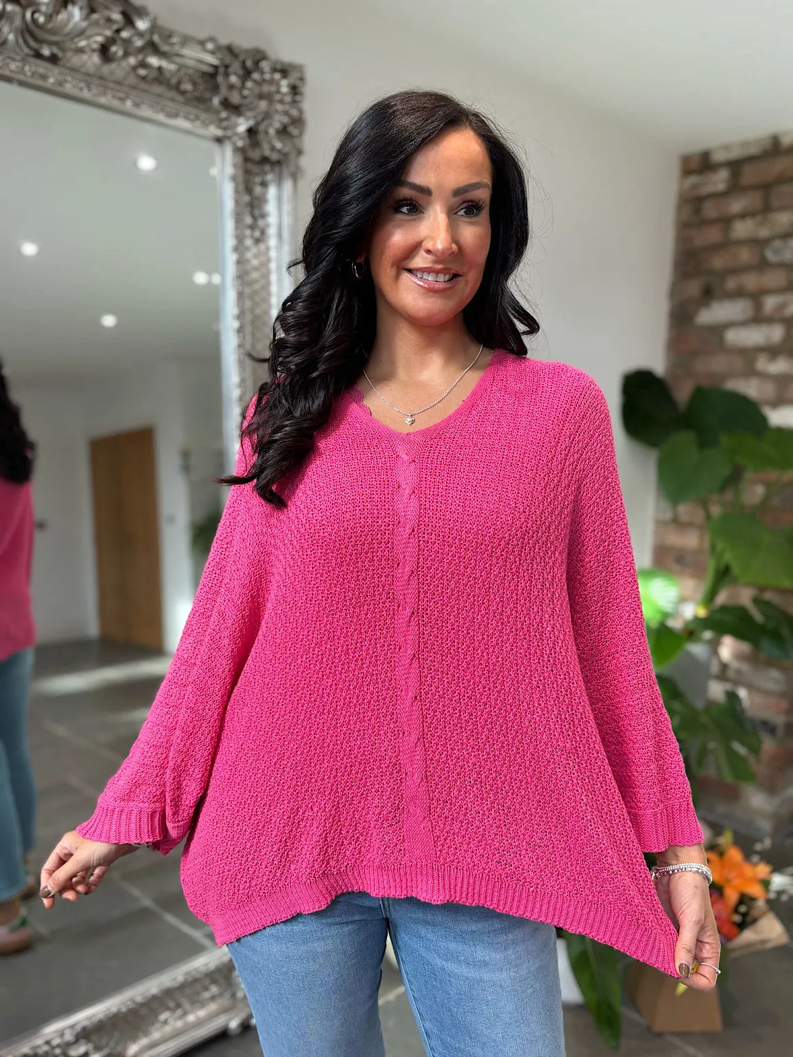 Lipstick V Neck Cable Detail Knit Yasmin
