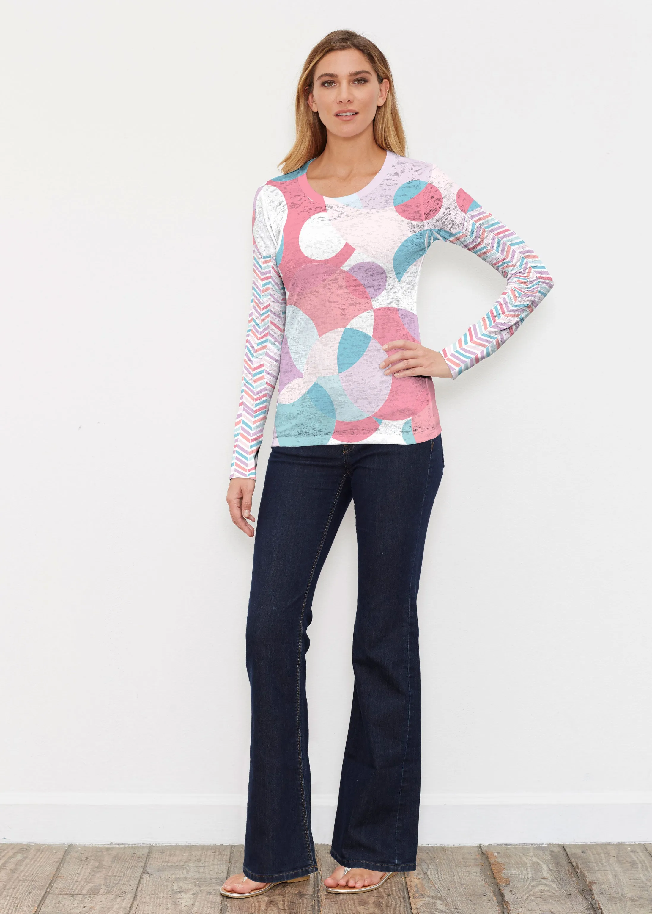 Marble Chevron Pastel (25111) ~ Thermal Long Sleeve Crew Shirt
