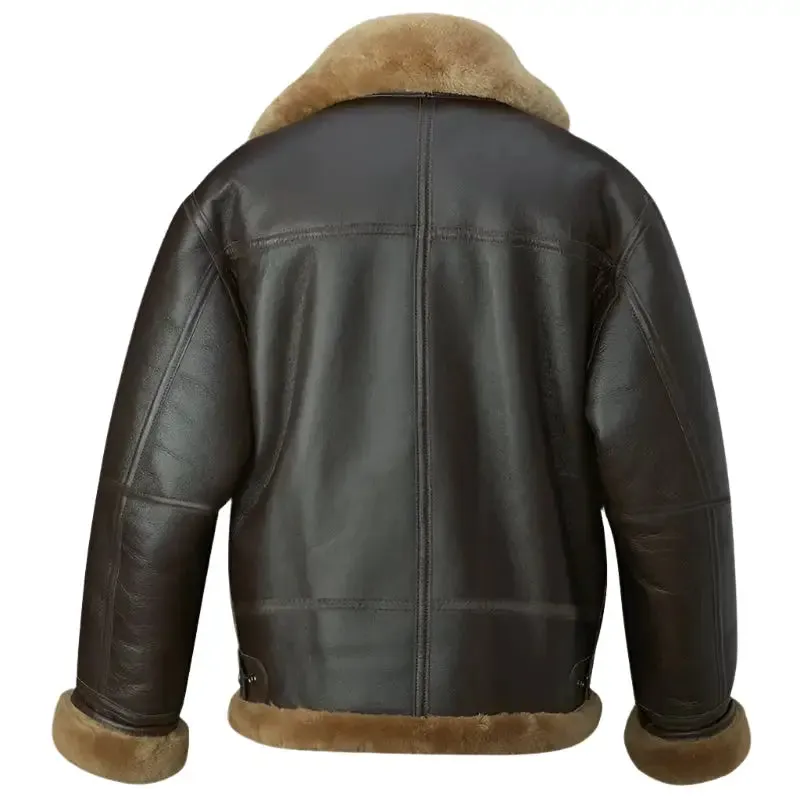 Men's Brown RAF B3 Aviator Shearling Leather Jacket - Warm & Stylish