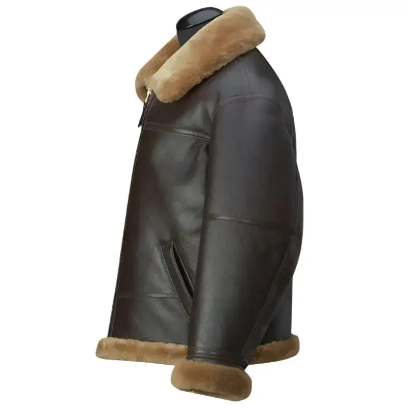 Men's Brown RAF B3 Aviator Shearling Leather Jacket - Warm & Stylish