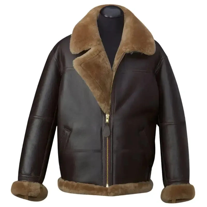Men's Brown RAF B3 Aviator Shearling Leather Jacket - Warm & Stylish