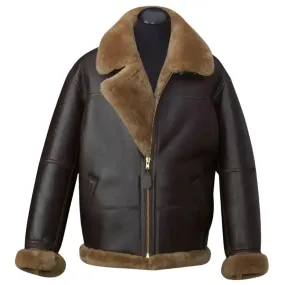 Men's Brown RAF B3 Aviator Shearling Leather Jacket - Warm & Stylish