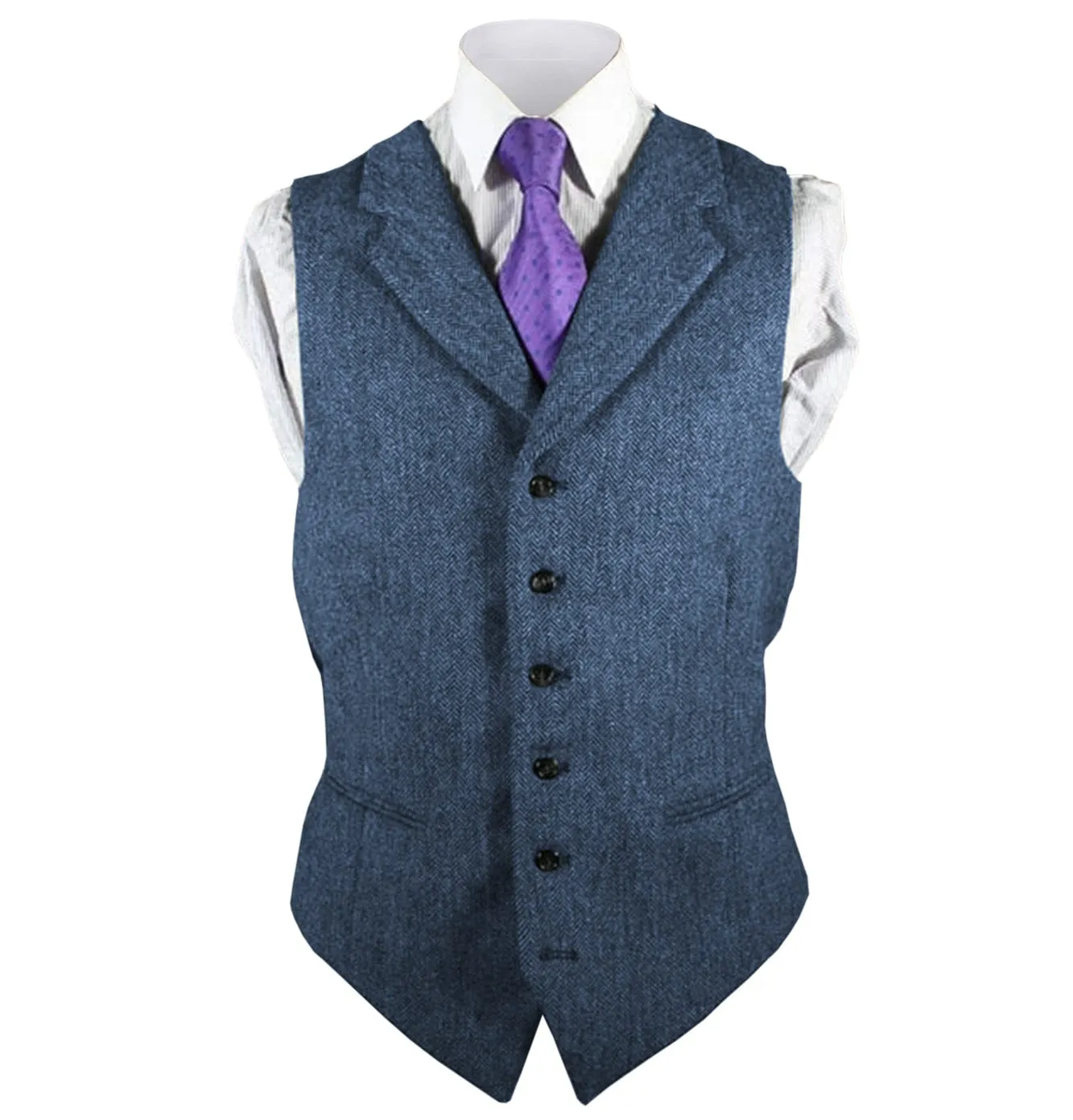 Men's Leisure Fashion Notch Lapel Herringbone Waistcoat