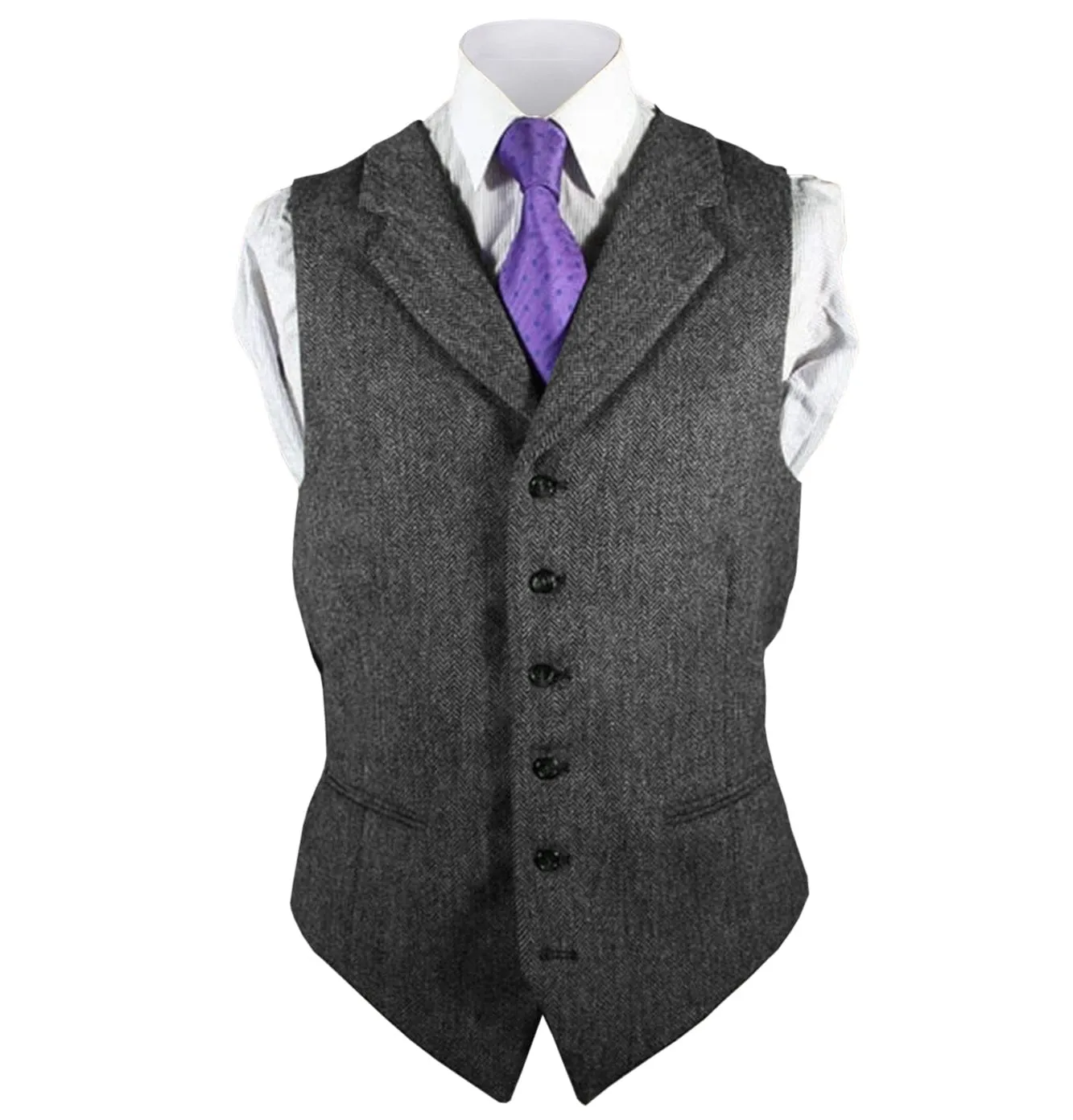 Men's Leisure Fashion Notch Lapel Herringbone Waistcoat