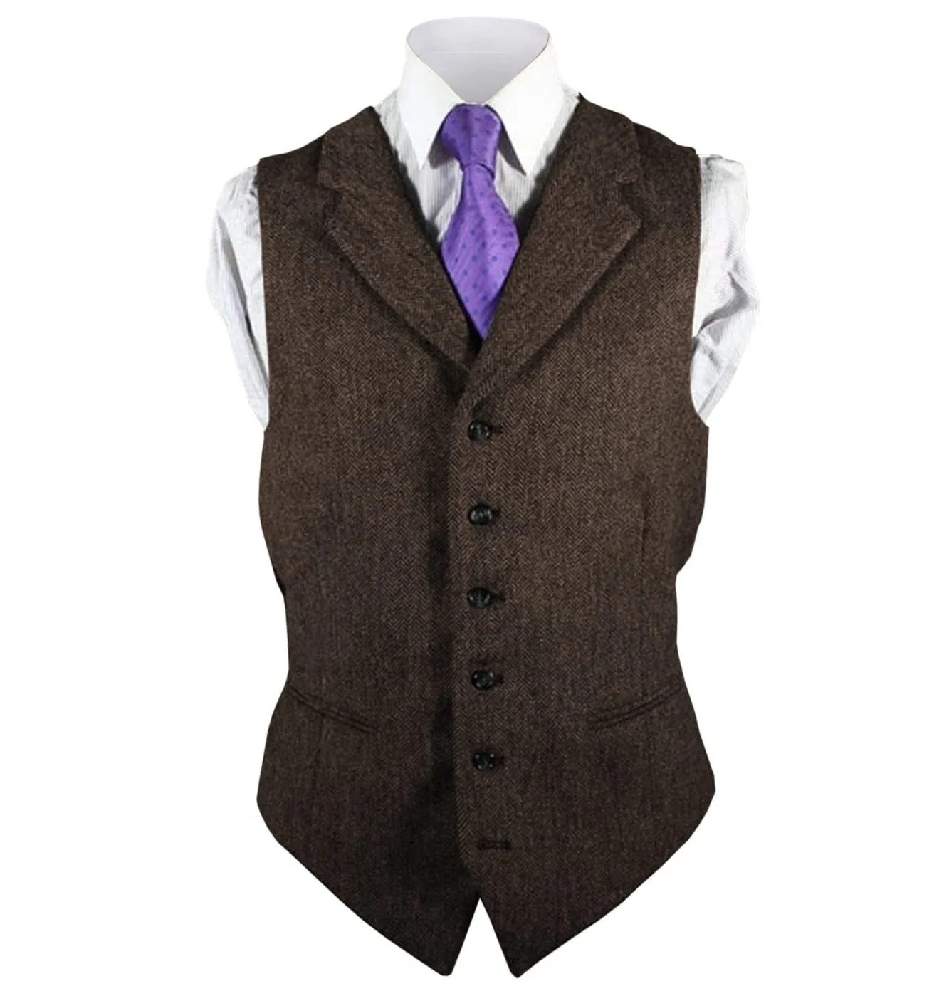 Men's Leisure Fashion Notch Lapel Herringbone Waistcoat