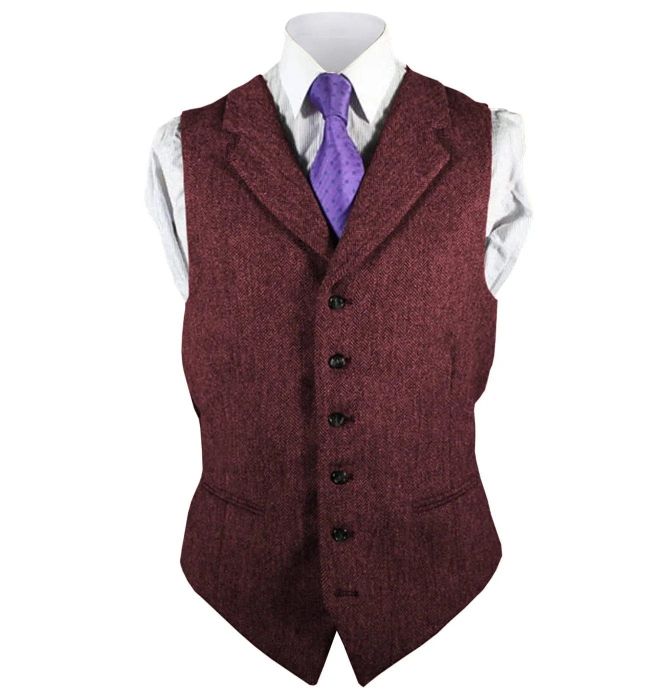 Men's Leisure Fashion Notch Lapel Herringbone Waistcoat