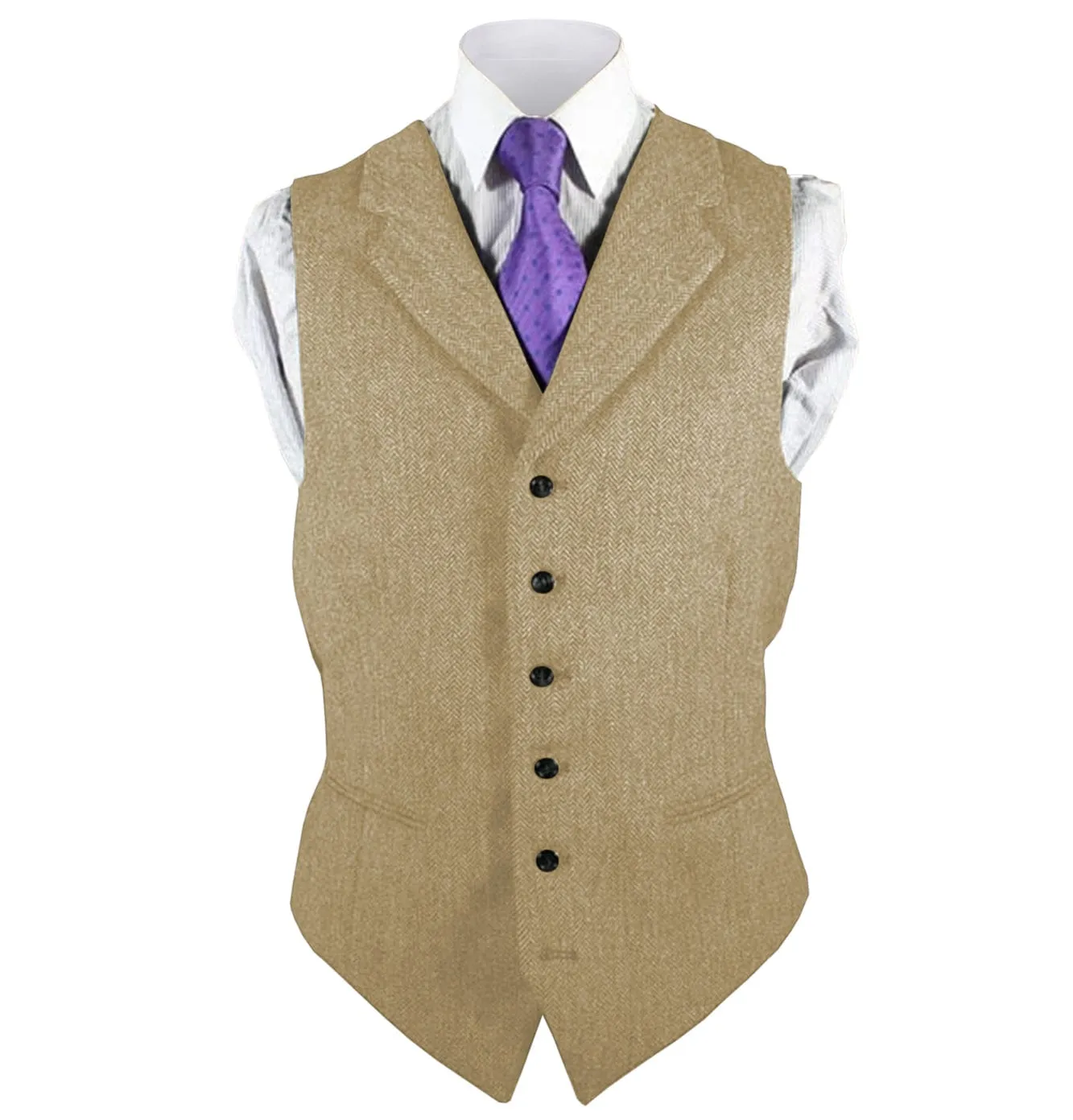Men's Leisure Fashion Notch Lapel Herringbone Waistcoat