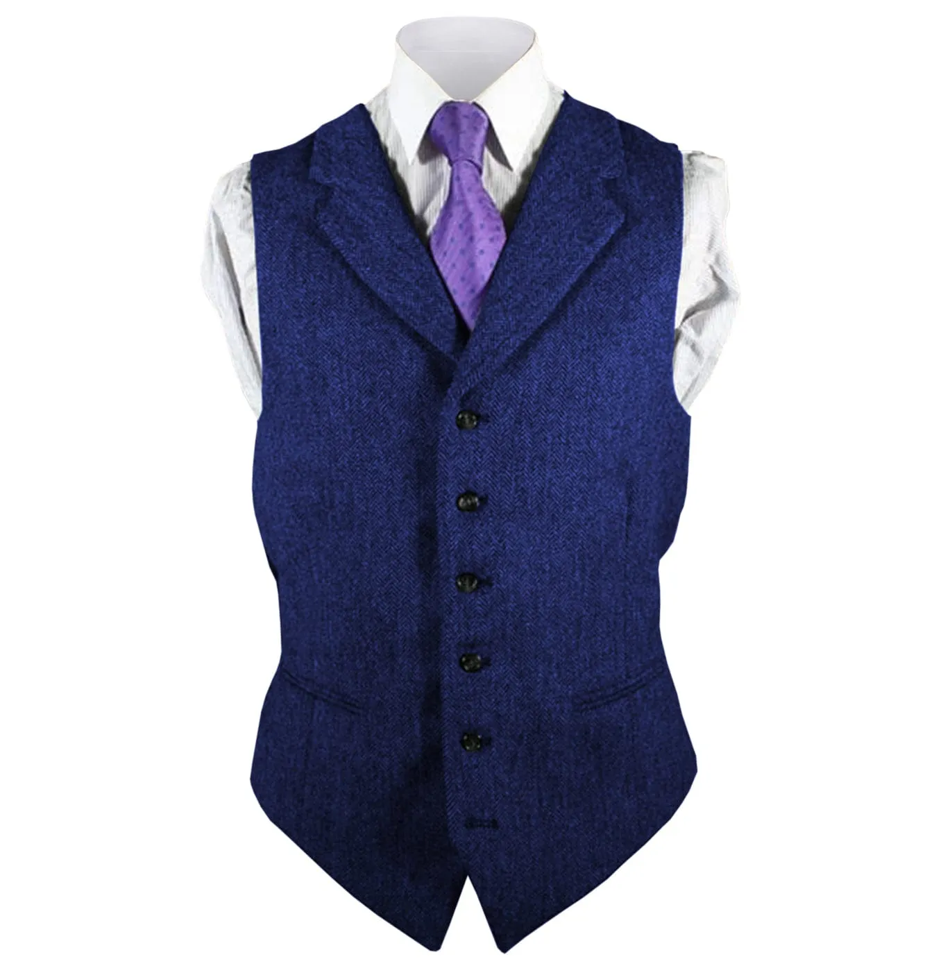 Men's Leisure Fashion Notch Lapel Herringbone Waistcoat