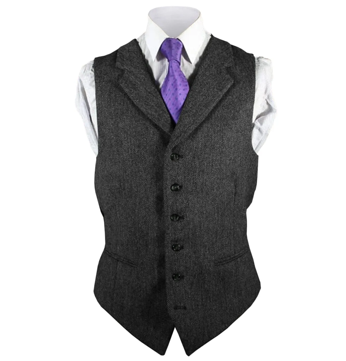 Men's Leisure Fashion Notch Lapel Herringbone Waistcoat