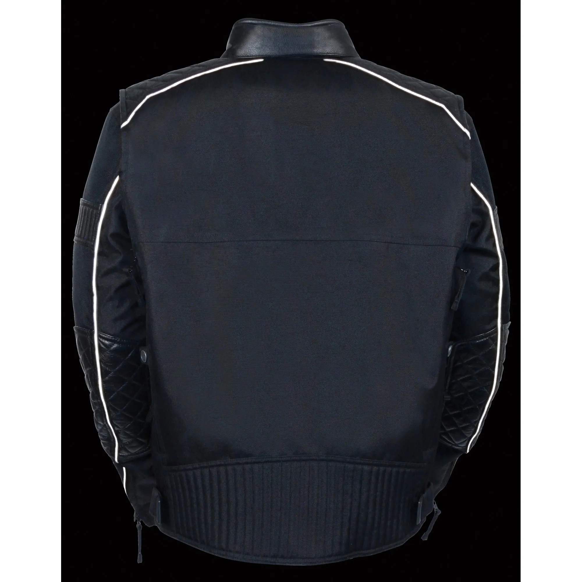 Men's Textile Scooter Jacket w/ Leather Trim and Snap Collar
