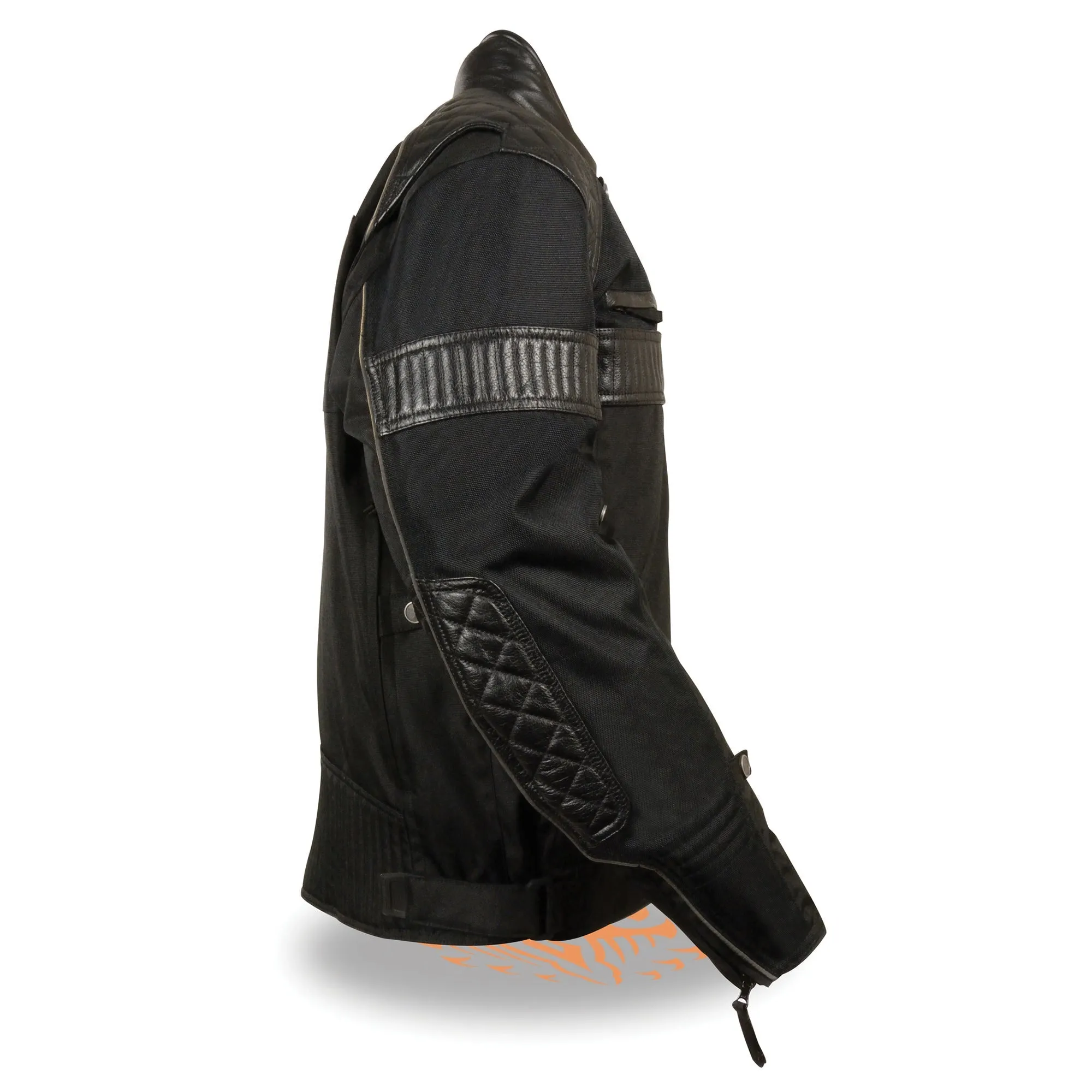 Men's Textile Scooter Jacket w/ Leather Trim and Snap Collar