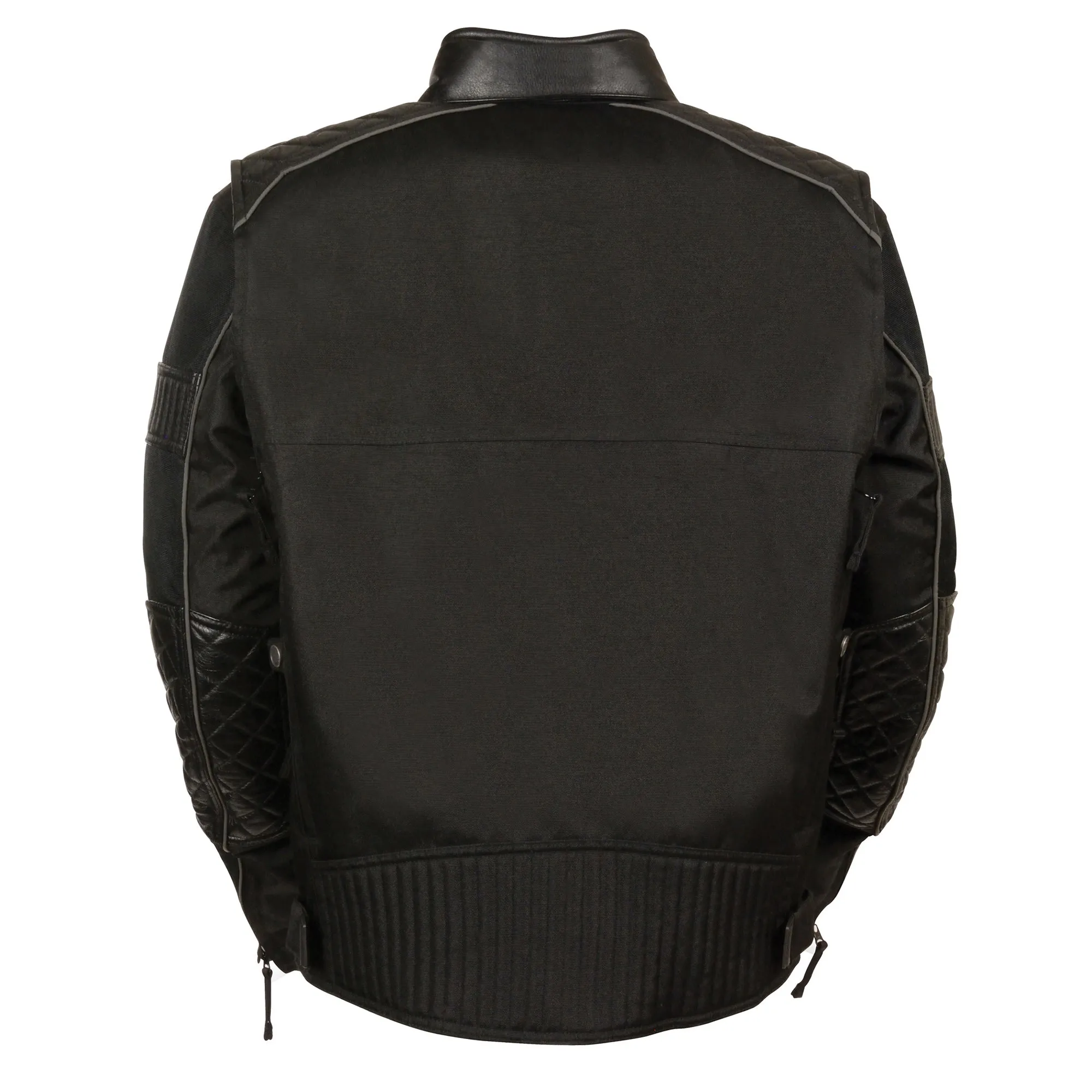 Men's Textile Scooter Jacket w/ Leather Trim and Snap Collar
