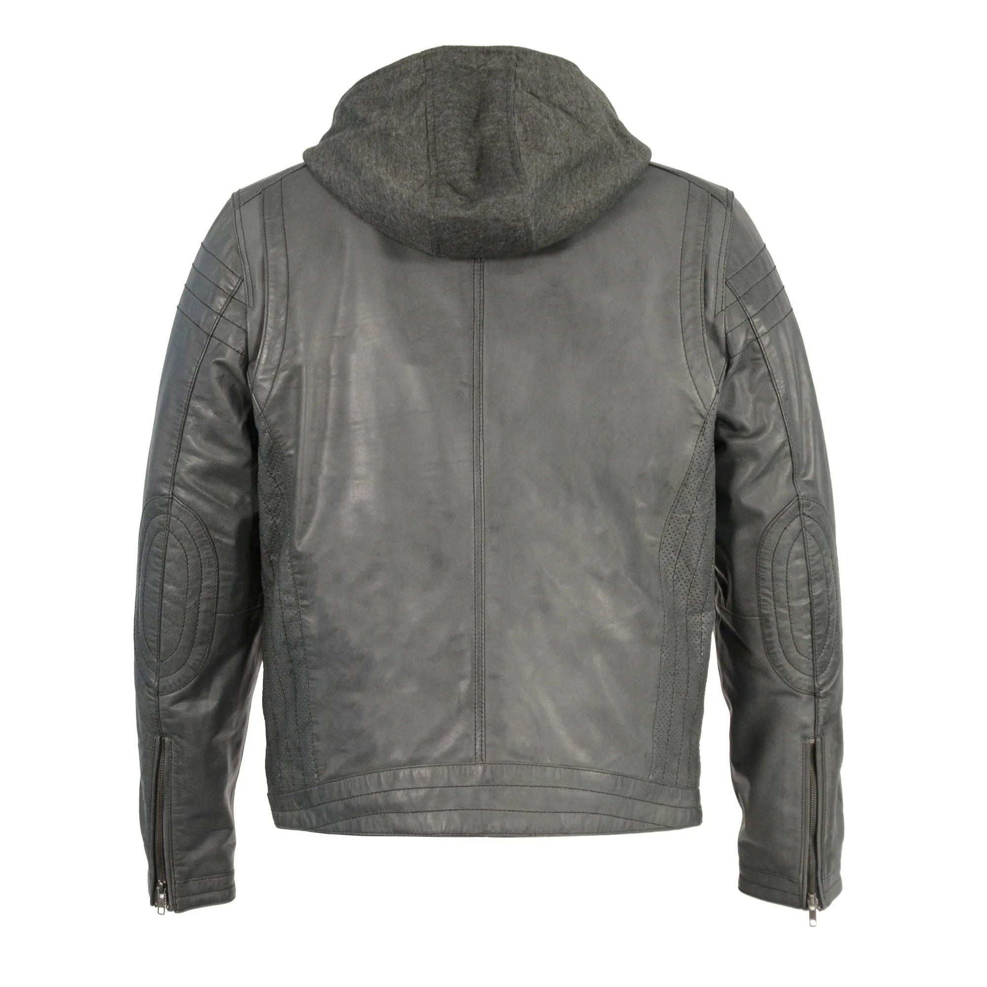 Men's Zipper Front Leather Jacket w/ Removable Hood
