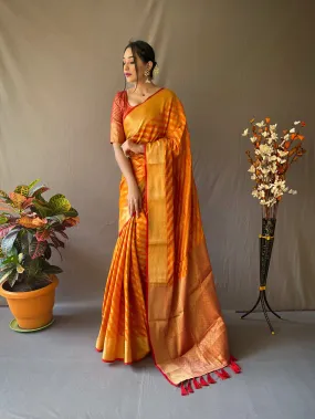 Mustard Orange Saree in Patola Leheriya
