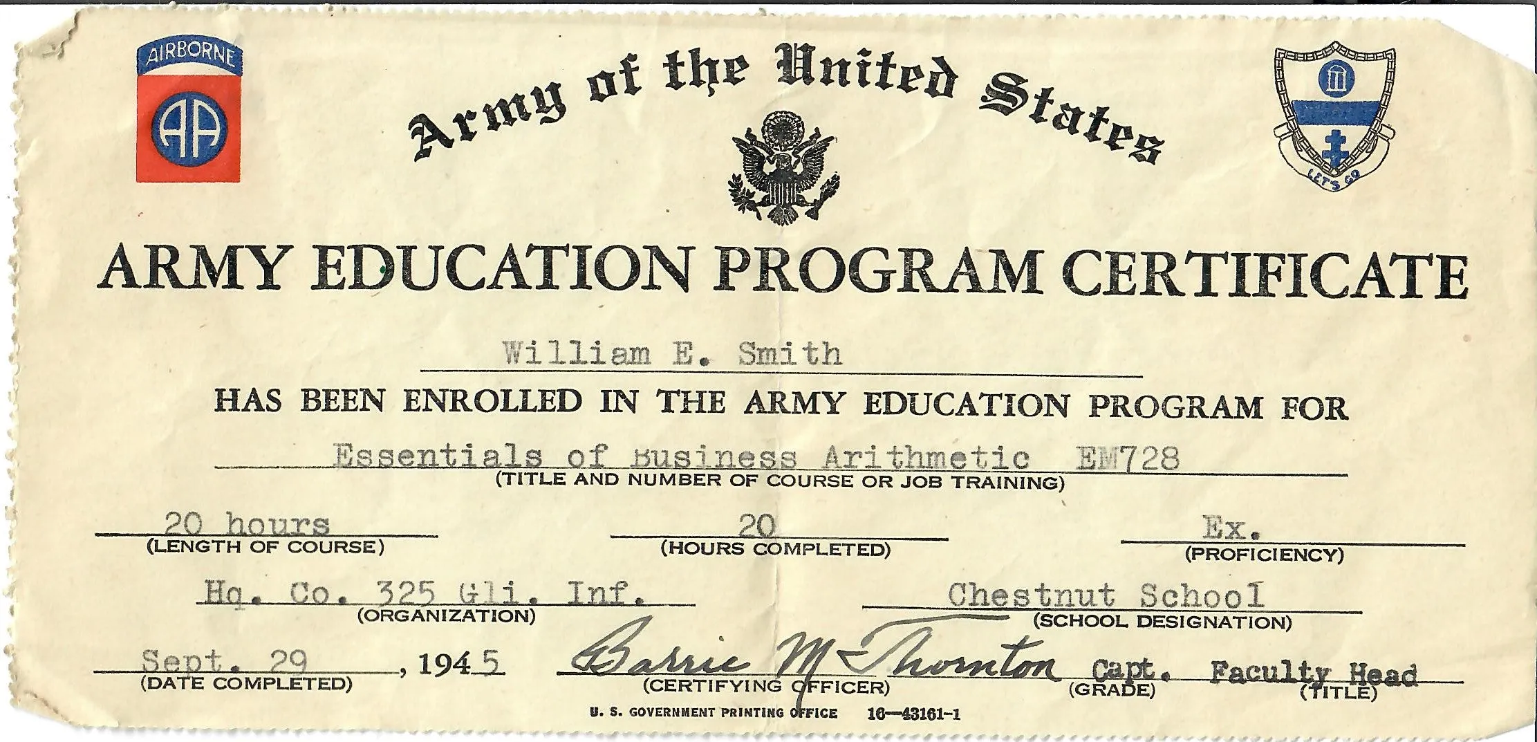 Original U.S. WWII 193rd Glider Infantry Regiment Named Uniforms with Garrison Cap, Jump Boots, Photos, Documents and More - PFC William E. Smith - 17th & 82nd Airborne Division