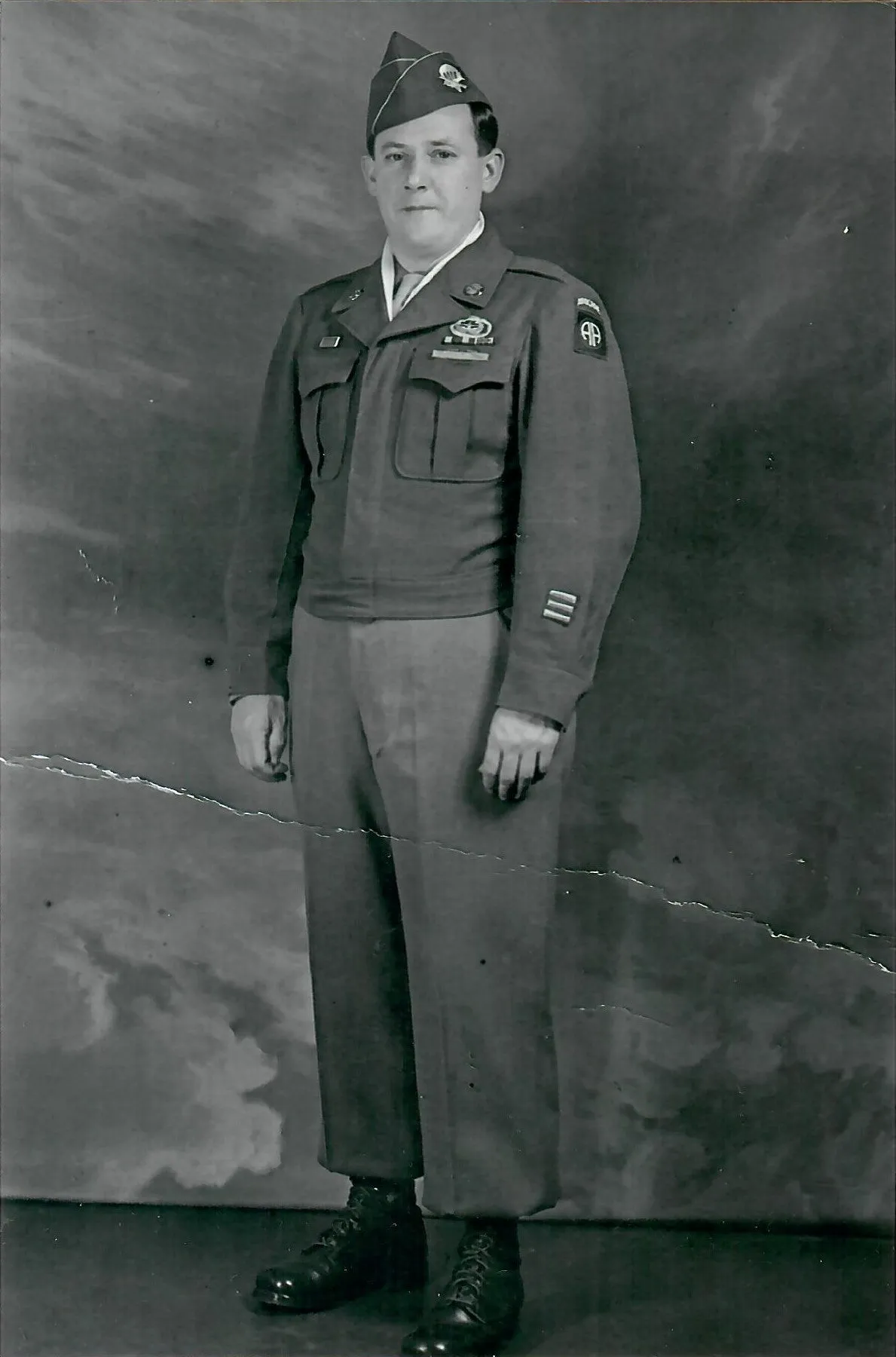 Original U.S. WWII 193rd Glider Infantry Regiment Named Uniforms with Garrison Cap, Jump Boots, Photos, Documents and More - PFC William E. Smith - 17th & 82nd Airborne Division