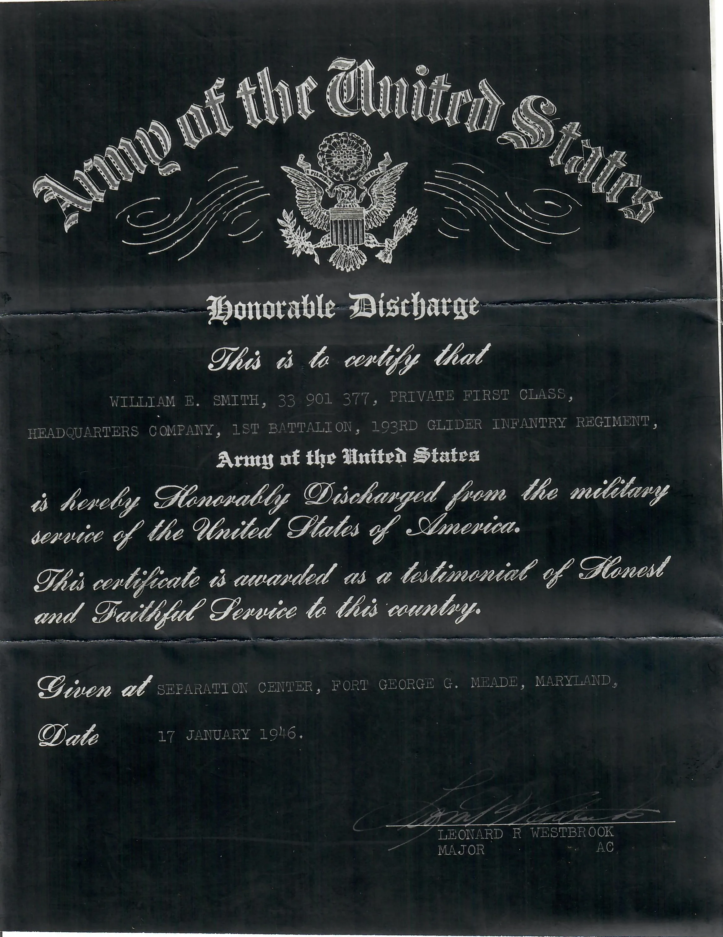 Original U.S. WWII 193rd Glider Infantry Regiment Named Uniforms with Garrison Cap, Jump Boots, Photos, Documents and More - PFC William E. Smith - 17th & 82nd Airborne Division