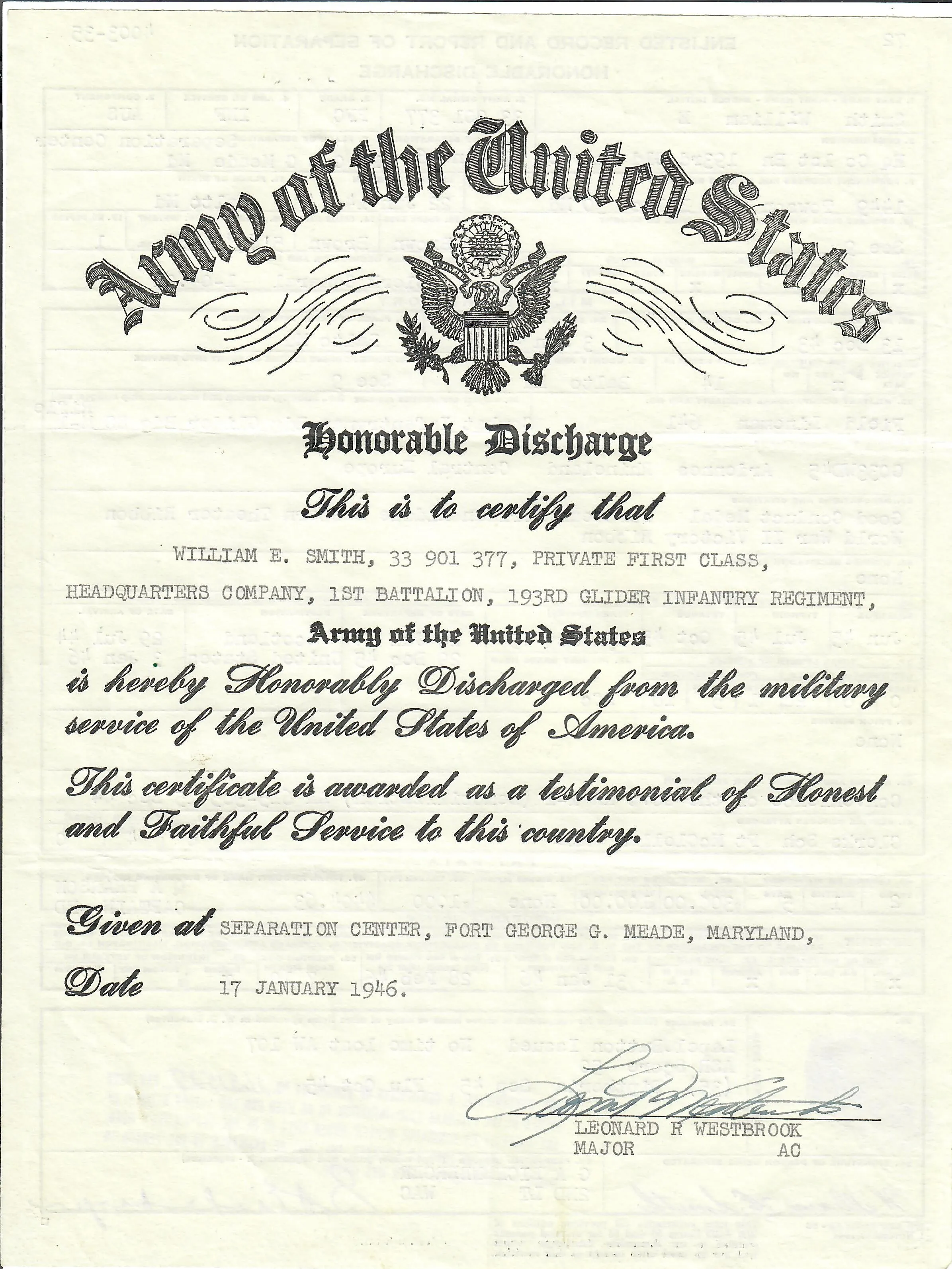 Original U.S. WWII 193rd Glider Infantry Regiment Named Uniforms with Garrison Cap, Jump Boots, Photos, Documents and More - PFC William E. Smith - 17th & 82nd Airborne Division