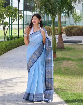 Pastel Blue Saree in Linen
