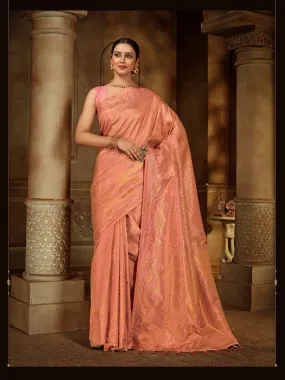 Peach Saree in Pure Kanjeevaram Silk