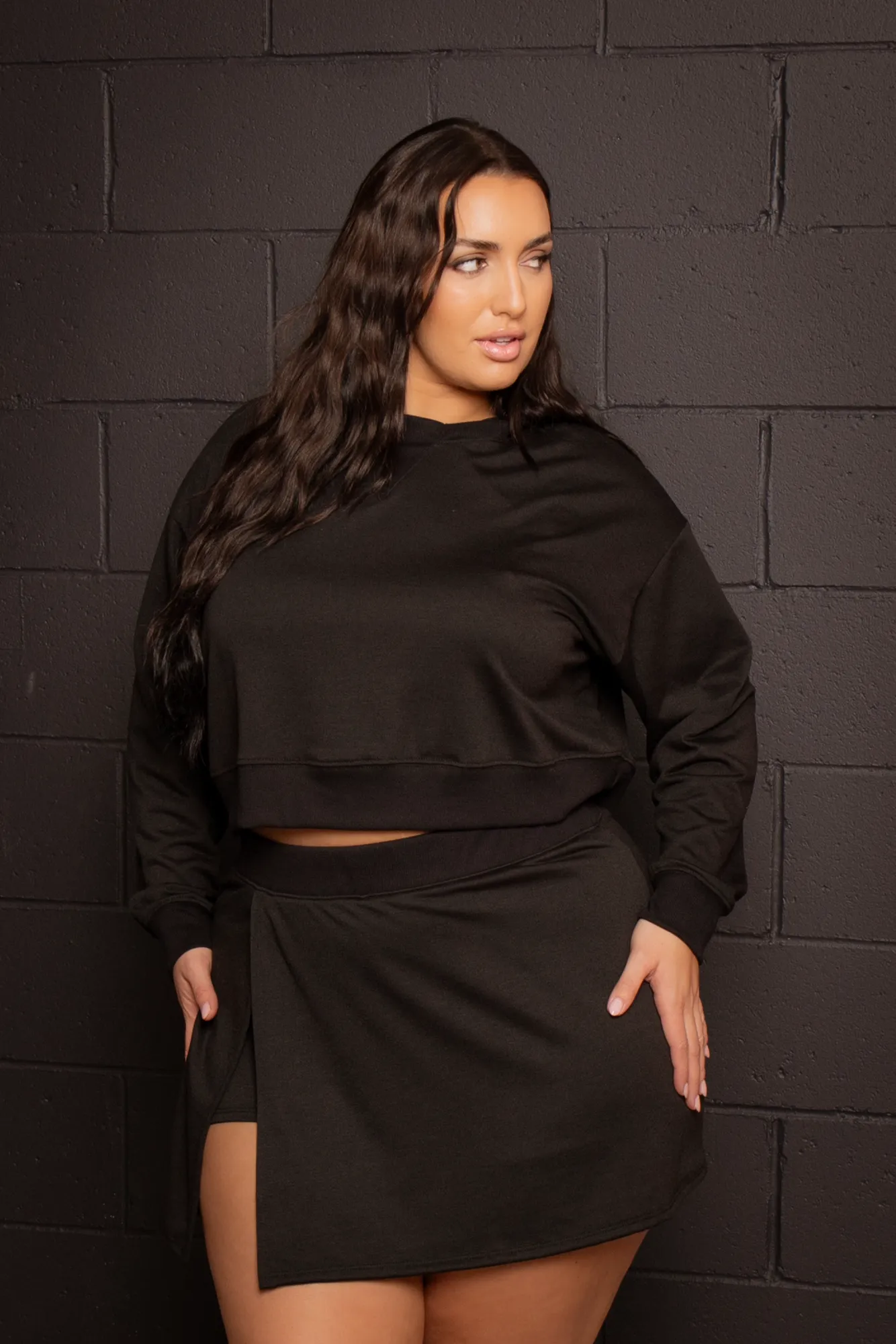 Plus Size Jennica Hoodie & Skirt Set  - Black