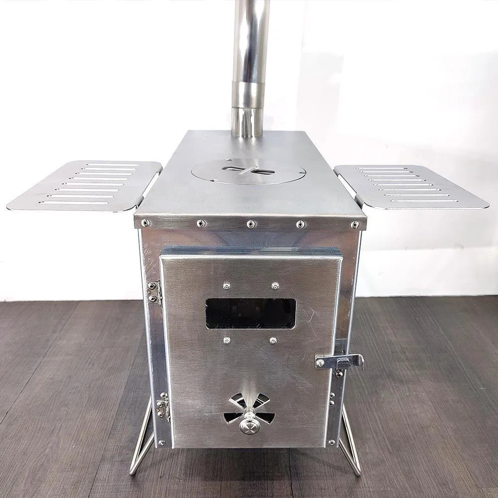 Portable Camping Wood Fire Stove Set (side rack, glove,fire hook  and carry bag)