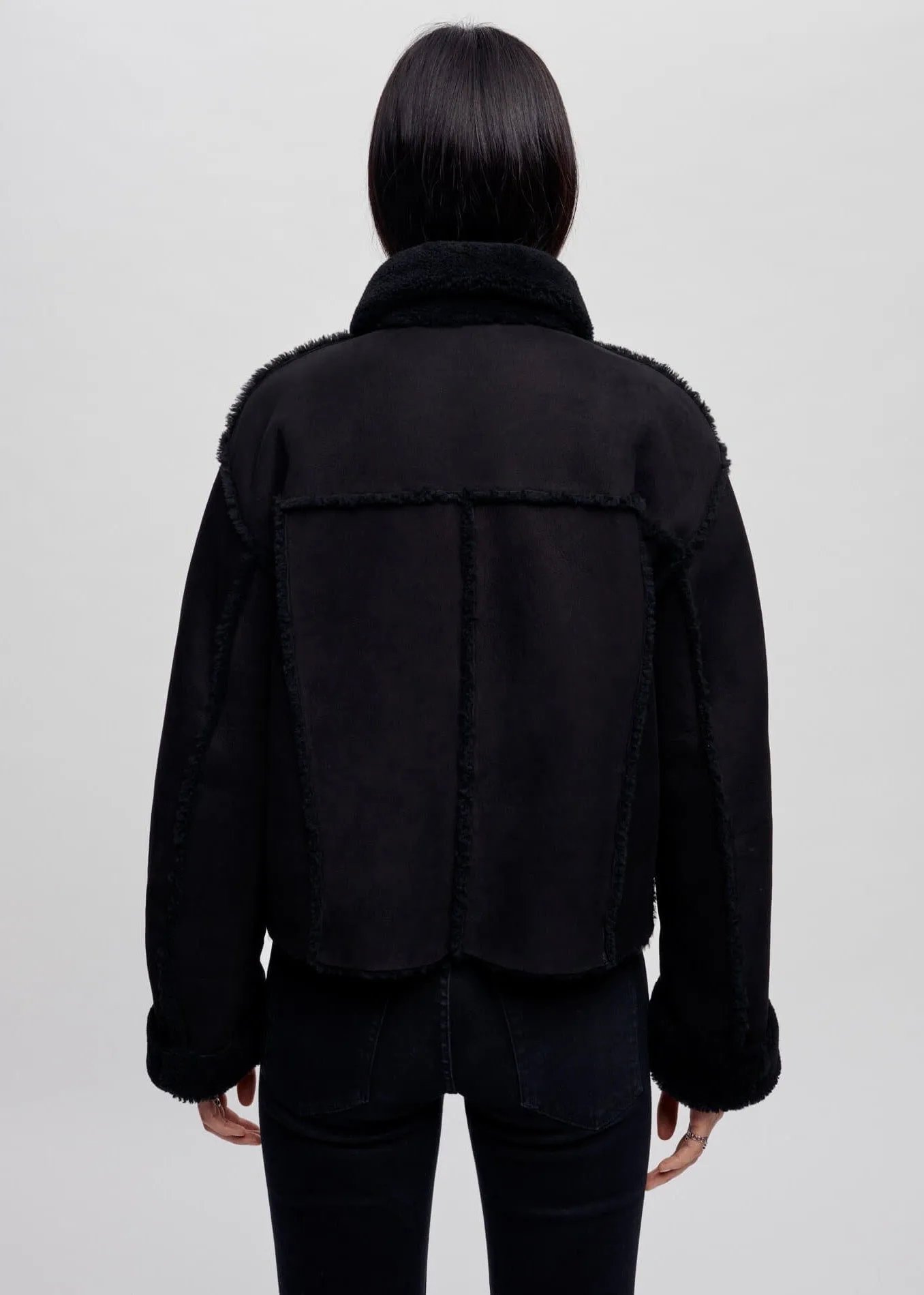 Reversible Shearling Boxy Jacket (Black)