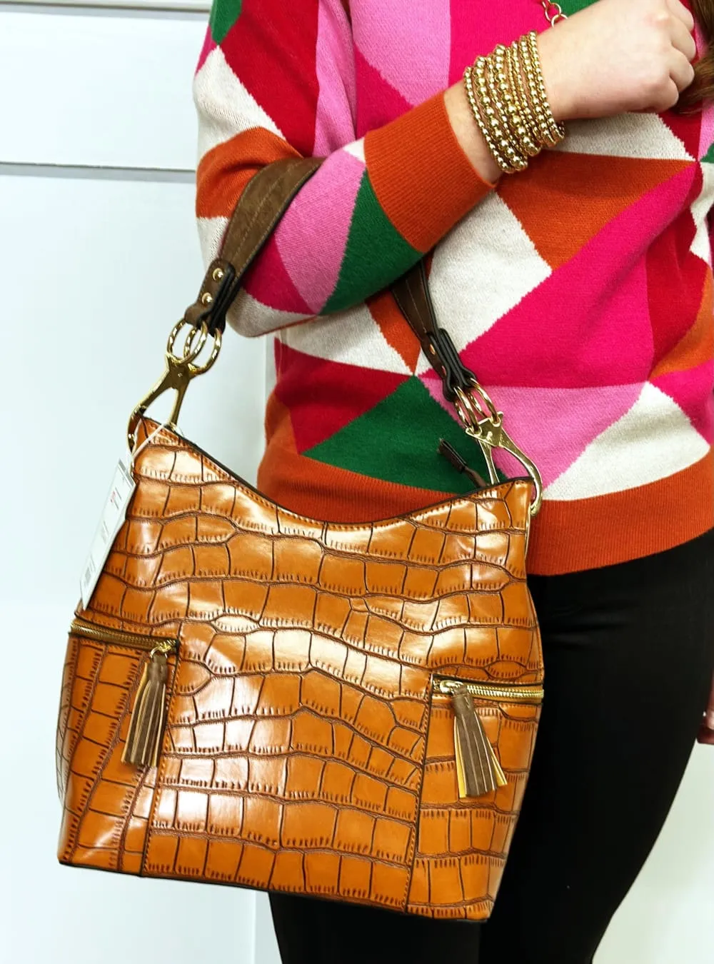 Rochelle Crocodile Print Hobo