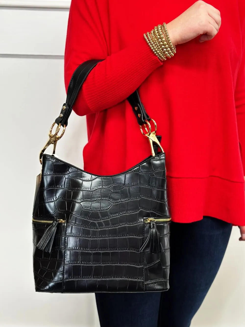 Rochelle Crocodile Print Hobo