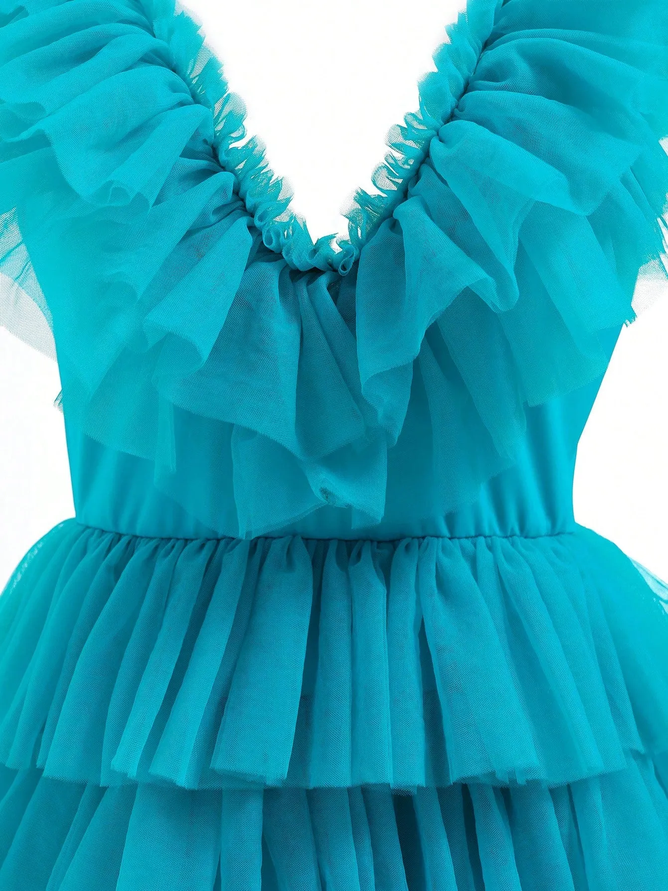 Ruffle Trim Mesh Overlay Dress