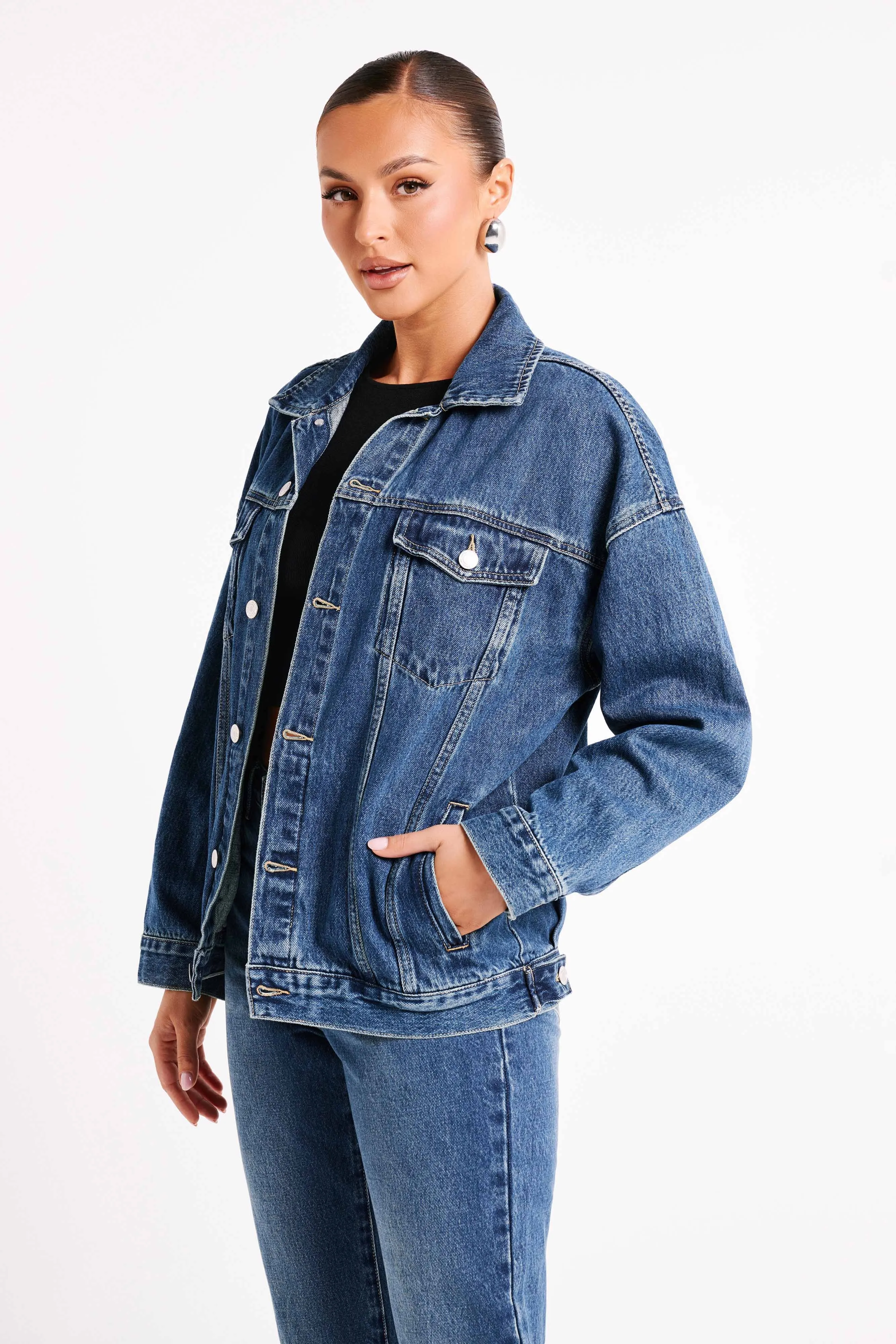 Sion Oversized Denim Jacket - Dark Blue